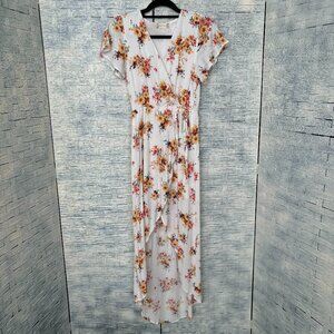 Altar'd‎ State High Low Midi Dress Womens Small White Floral Wrap Short Sleeve